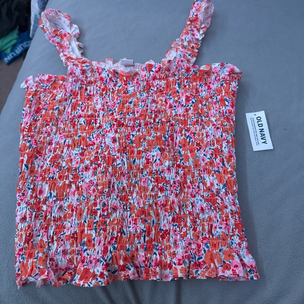 Pink and Orange floral cropped tank top